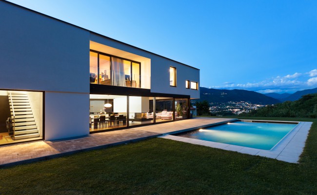 modern villa by night
